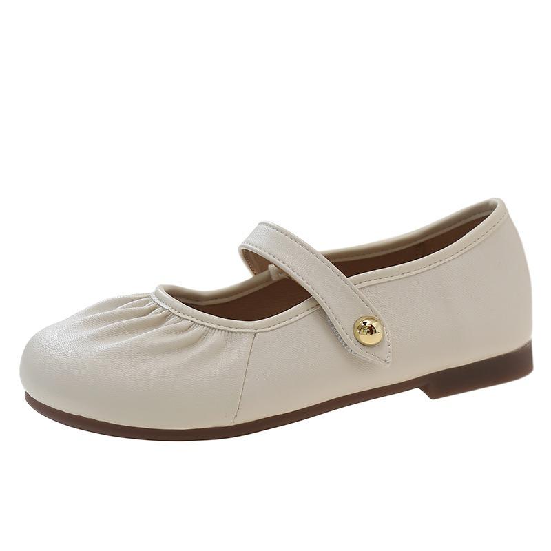 Flat-bottomed Pleated Mary Jane Single Shoes Women's Summer New Gentle Matching Skirt Soft-soled Beanie Shoes