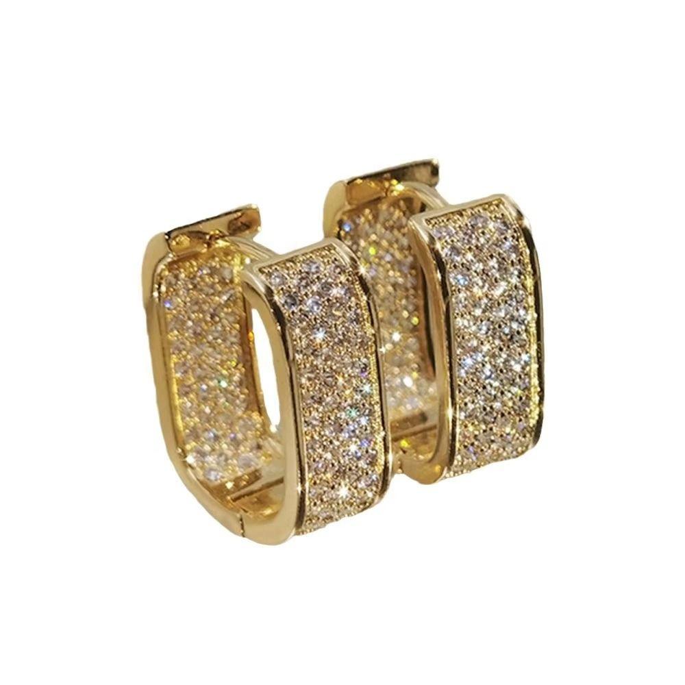 Elegant Geometric Square Earrings Luxury Full-Paved Zinc Alloy Ear Hoops for Women