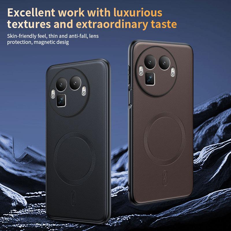 Funda magnética para Realme GT8 Pro Compatible con MagSafe Cubierta trasera de silicona de lujo y cuero PU Para Realmi GT 8 Pro 5G Paracho a prueba de golpes