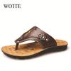 New Men Slippers Summer Flip Flops The First Layer Cow Leather Flat Heel Casual Mulers Clogs Beach Shoes High Quality Sandals