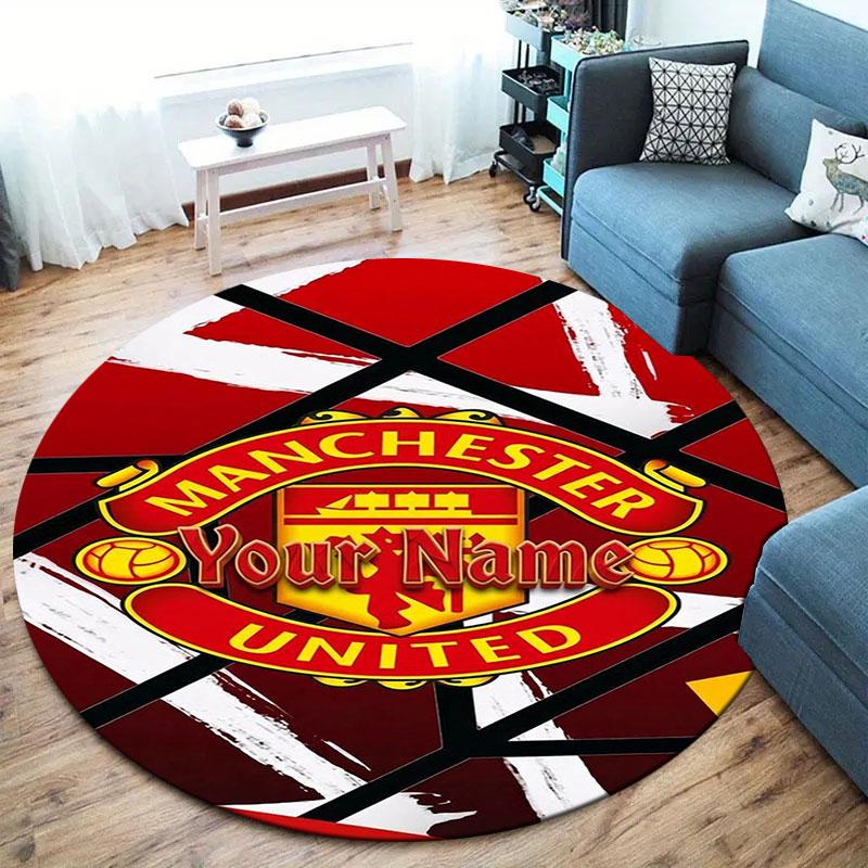 Manchester United F Custom Name Round Area Rug,Carpet Rug for Living Room Bedroom Sofa Playroom Decor,Non-slip Floor Mat