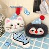 Adorable Cartoon Penguin Kitten Plush Keychain Charm with Fish Ornament