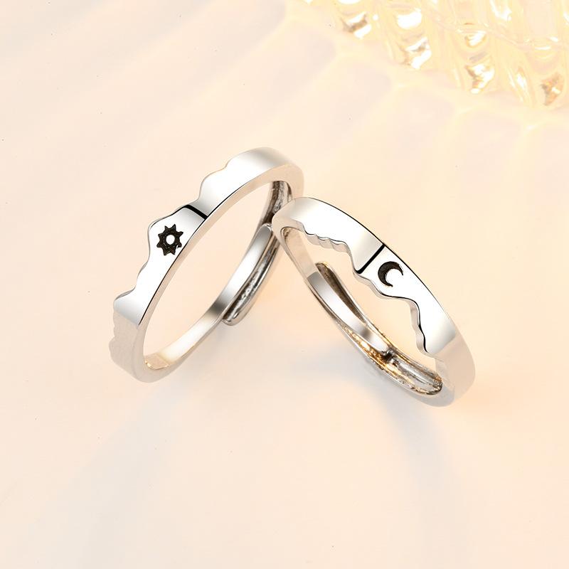 2 Stück 925 Sterling Silber Partnerringe Verstellbar Schlichtheit Mode Exquisit Herren Damen Schmuck Zubehör Hochzeitsfeier Geschenk