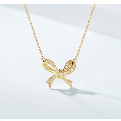 Korean Necklace for Women Japanese and Korean Version Simple and Fashionable Diamond Inlaid Bow Pendant Chain Temperament Collarbone Chain