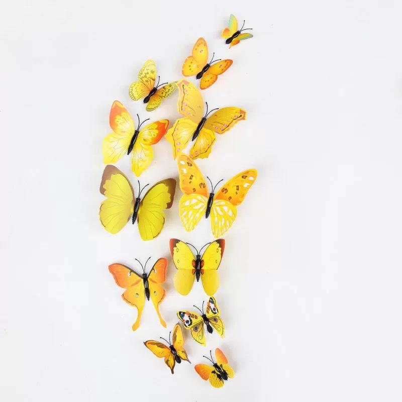 

12 однослойных 3D-наклеек-бабочек для креативного декора стен дома и детской комнаты 12 butterfly magnets жёлтый