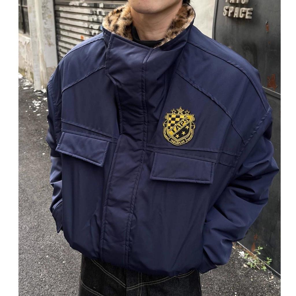 Winter 2026 American Street Style Loose Leopard Print Lapel Jacket with Fur Collar and Fleece Lining