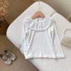Girls Autumn Mori Peter Pan Collar Ruffle Long Sleeve T Shirt Baby Fashionable Inner Wear Base Layer Top