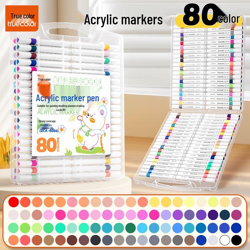True Color Soft Tip Acrylic Marker Pens - Non-Bleeding, Stackable, Hand-Painted Graffiti & Watercolor Art Pens for Students