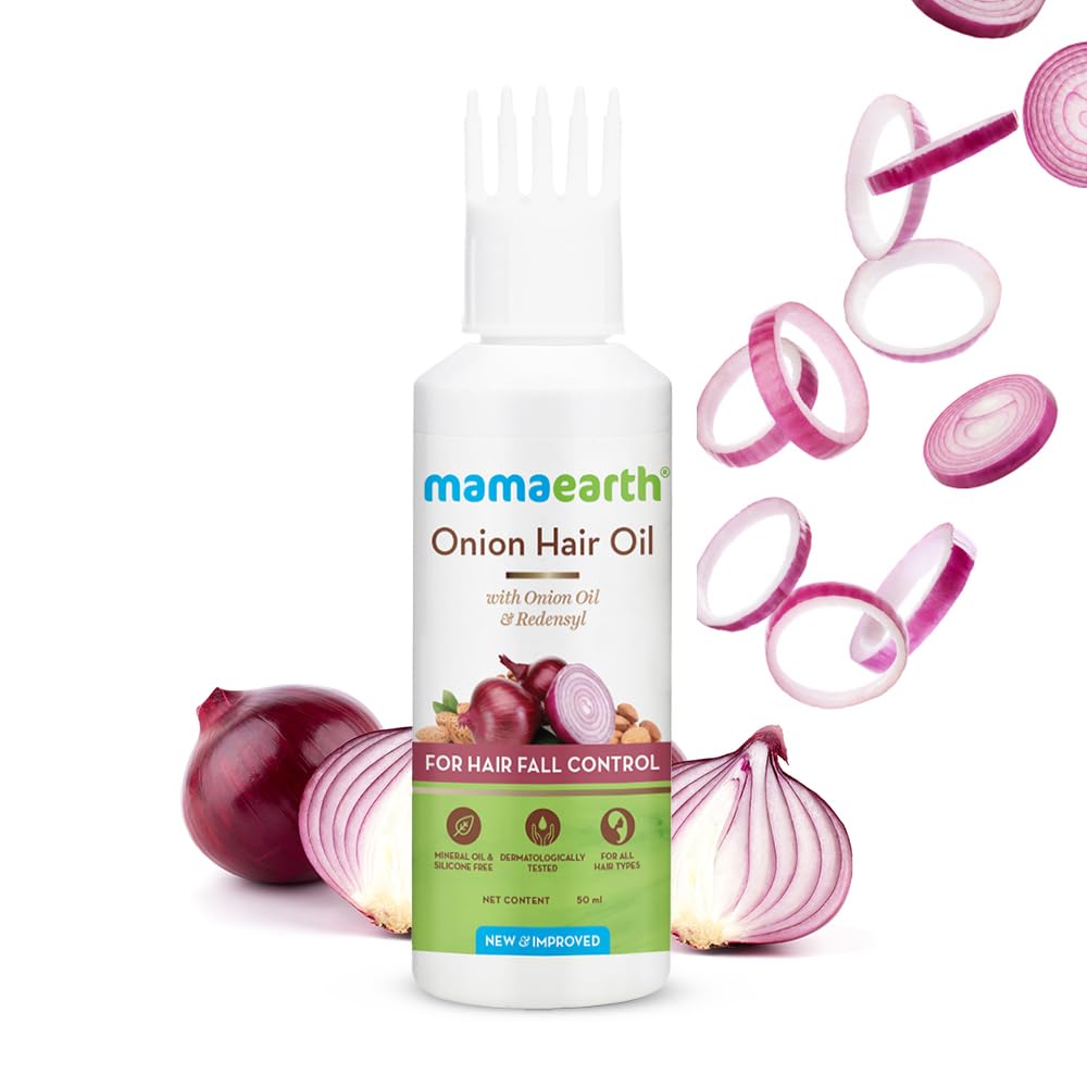 Mamaearth Onion Hair Oil For Hair Growth & Fall Control With Redensyl 50ml – Nourishing Scalp Treatment For Strong Shiny Hair