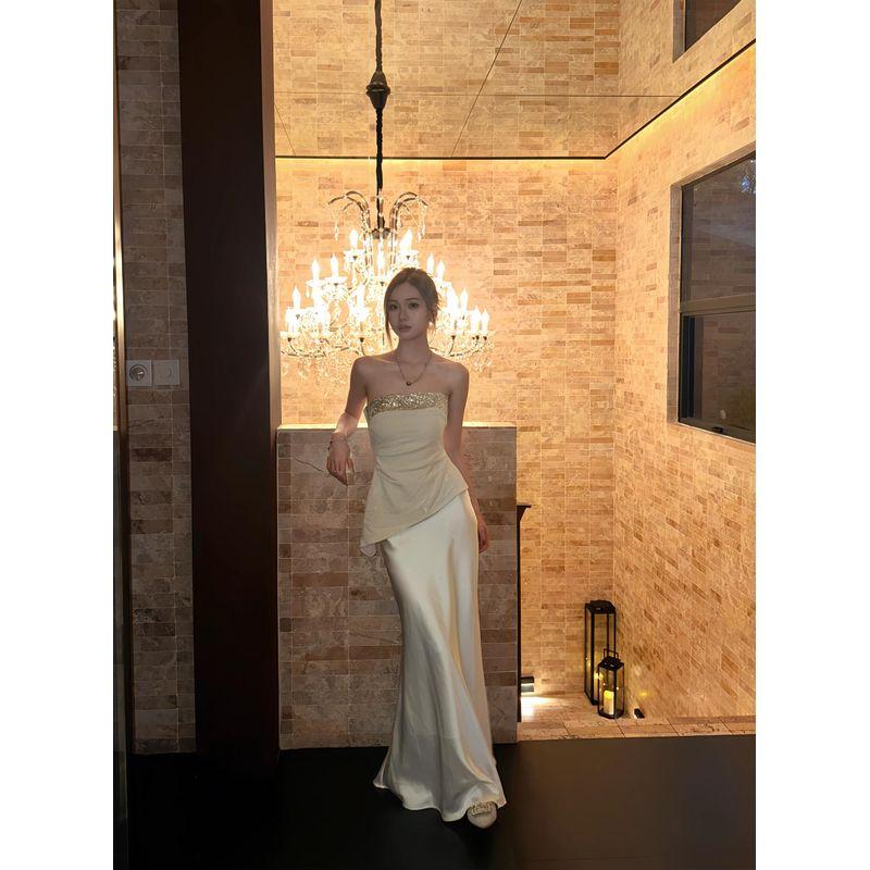 

Tube Top Dress Women s Fancy Beautiful Engagement Dress Heavy Industry Satin Fishtail Bodycon Dress Elegant Birthday Dress