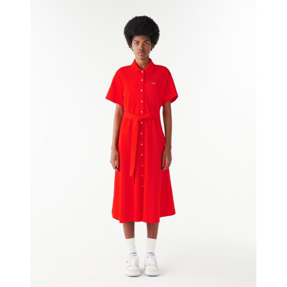 

LacoSte Women S Belted Short Sleeve Polo dreSS Ef7923 54g F8m 032
