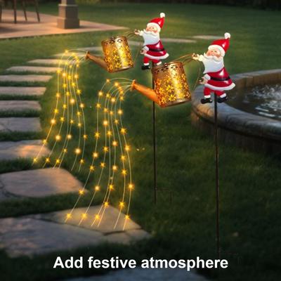 1 Pack Outdoor Solar Hanging Kettle Light Santa Solar Lawn Light Solar Santa Garden Lights for Pathway Yard Lawn Patio Landscape
