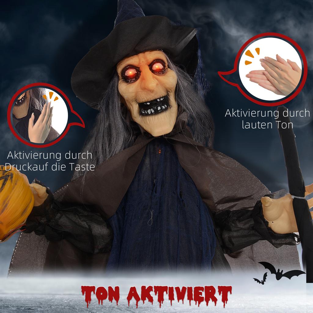 Bruxa de 1,88m com Vassoura Halloween Animatrônica, com Olhos Brilhantes
