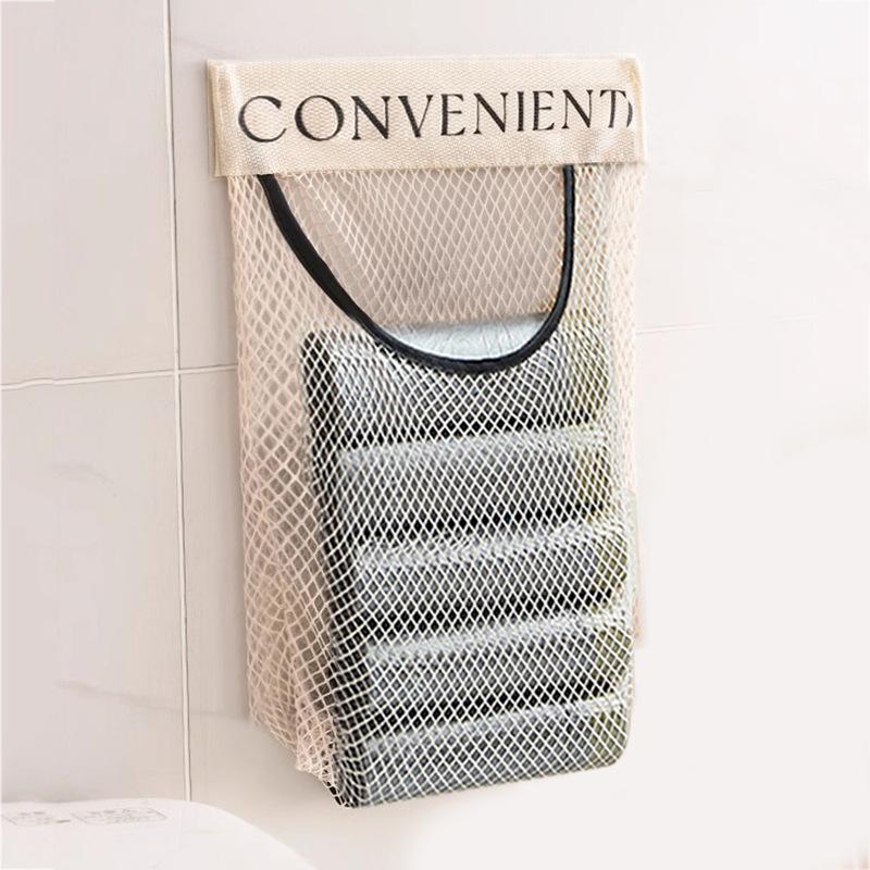Kitchen garbage bag storage bag Velcro mesh bag simple household sundries mesh bag garbage bag wall hanging storage bag