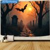 1 Stück Wandteppich Gothic Friedhof Wandteppich mit Fledermaus und Sonnenuntergang, Halloween Deko Kunst