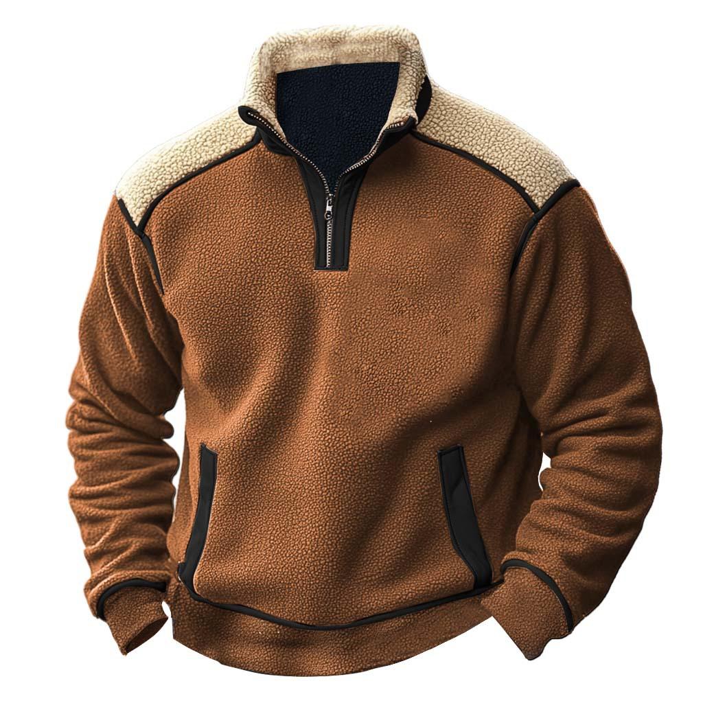 Men s Autumn Winter Warm Fleece Liner Sweatshirt Outdoor Casual Patchwork Lapel Zipper Hoodie Fashion Mens Clothes Loose Hoodies S 4294₽