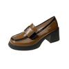Spring and autumn square head black small leather shoes one-pedal loafers high heels 2025 new versatile bright leather women's single shoes
