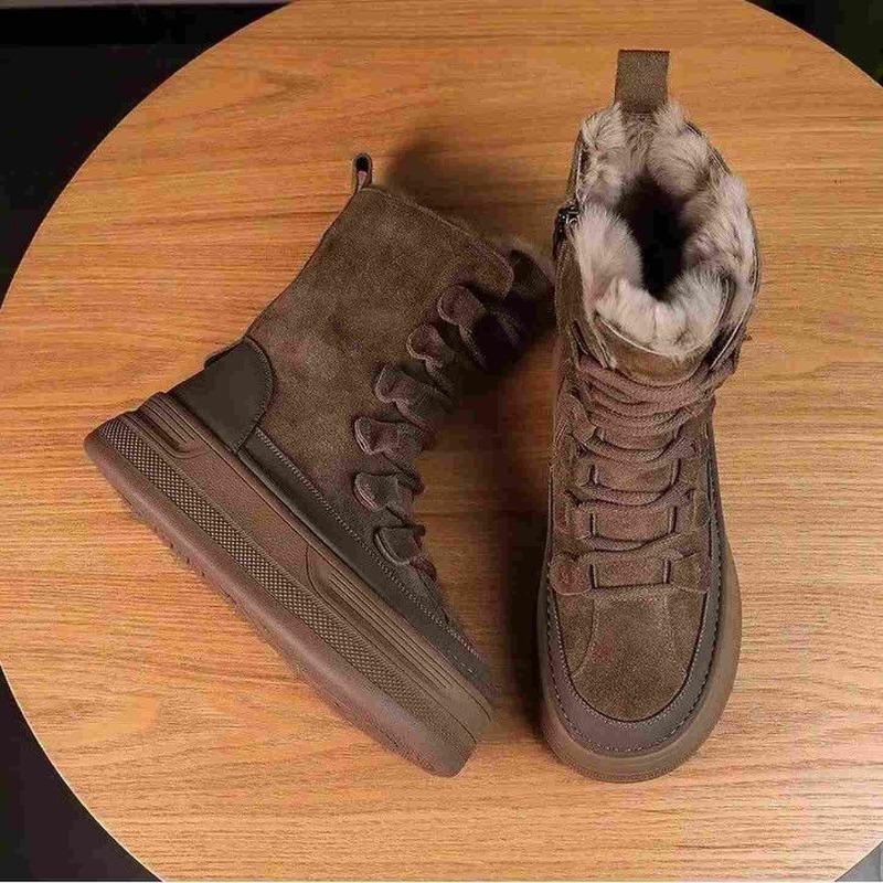 Thick-soled Snow Boots Women's New Winter Fur Integrated Medium Tube Short Boots Piled and Thickened Warm Cotton Shoes