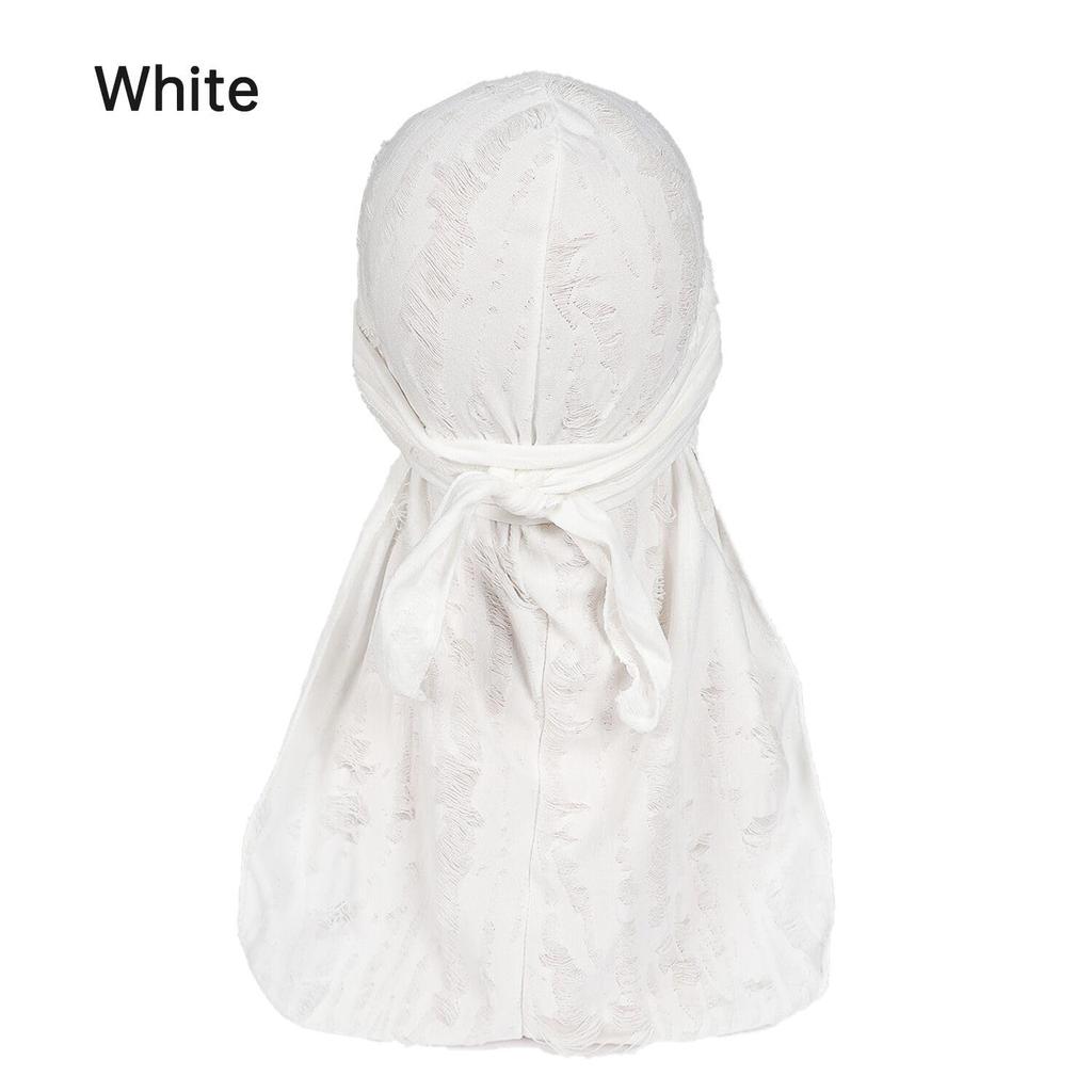 BERUKO Retro Damaged Cotton Do-rag Hip Hop Bandana Dance Dancer Turban Pirate Cap DURAG (white)