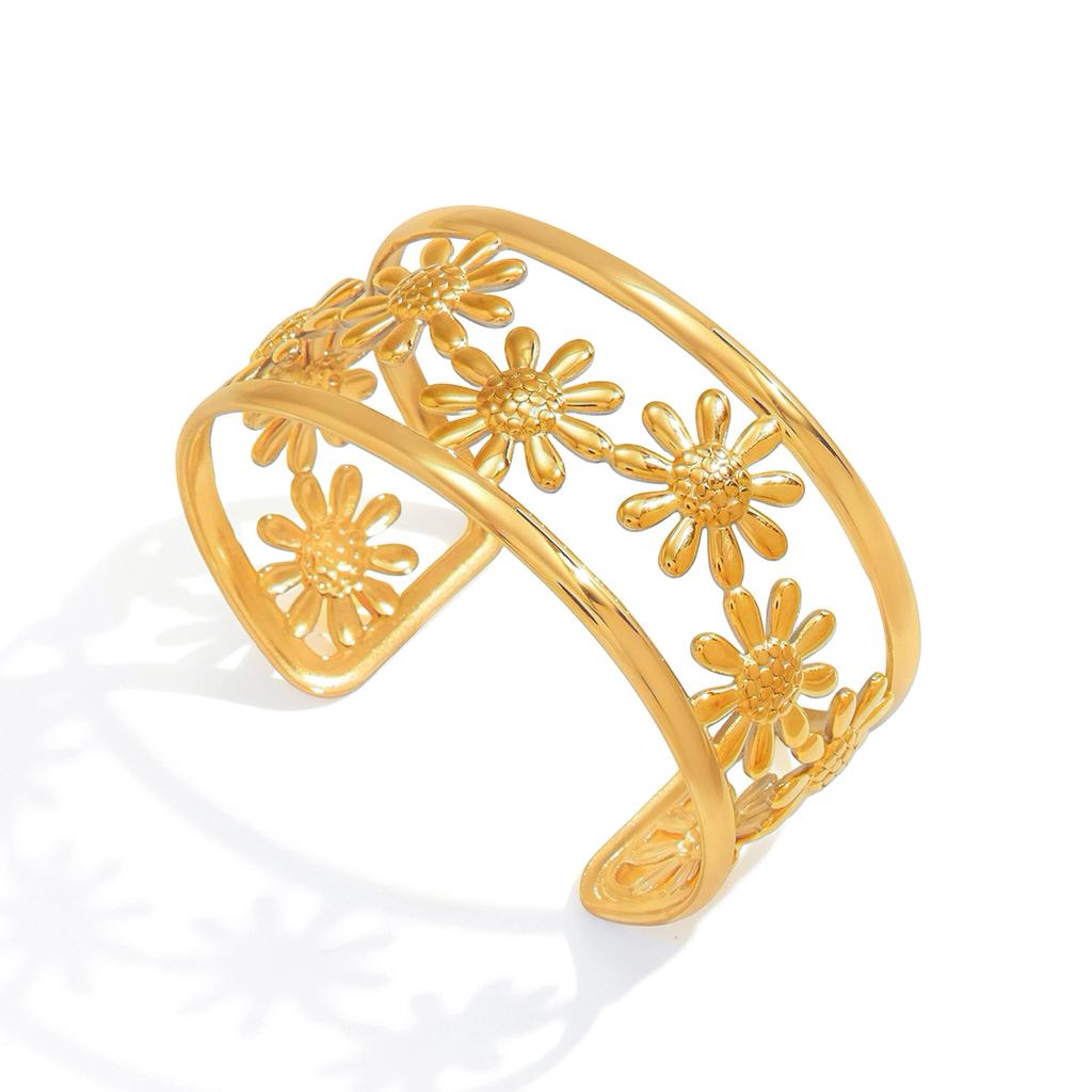 Yori Gold Silver Two-Tone Openwork Daisy Flower Bracelet Bangle Waterproof High Quality Daily Jewelry New Gift 2026