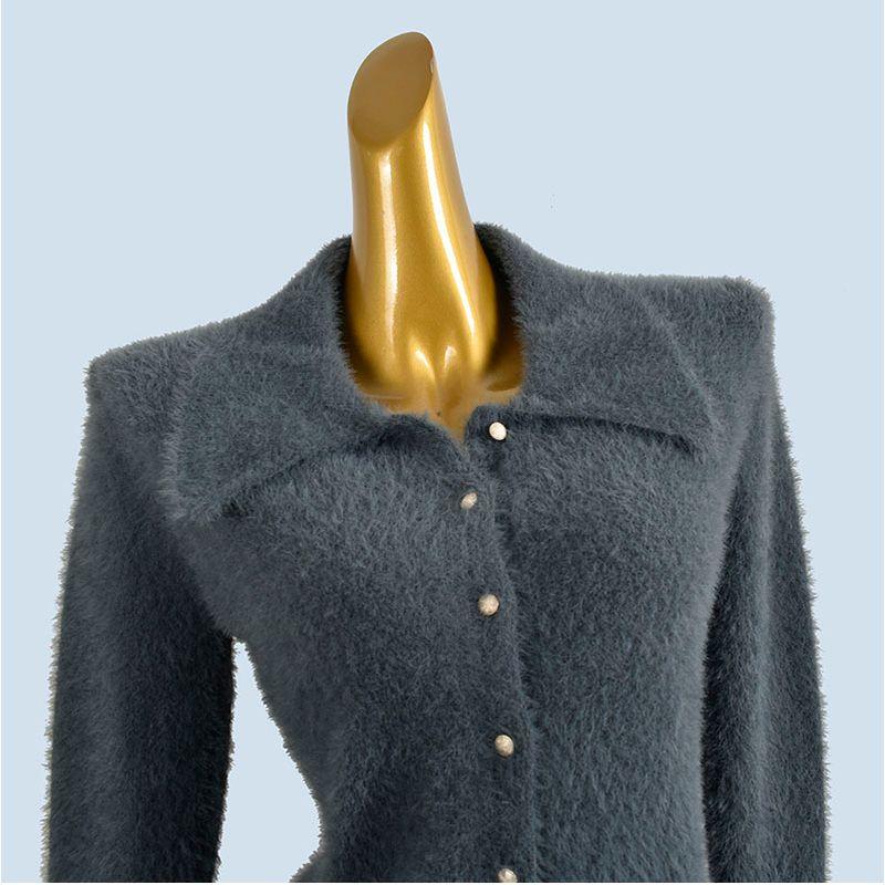 Fancy American Lapel Imitation Mink Knitting Cardigan Female Fall and Winter New Sweater Coat Long Sleeve Split Elegant
