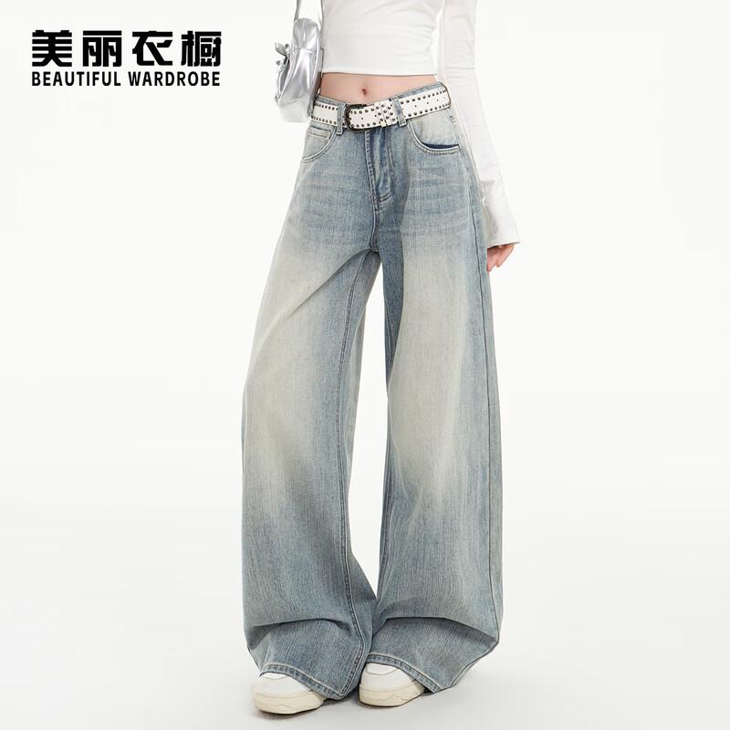 BEAUTIFUL WARDROBE Women s Washed Curved Wide-Leg Denim Jeans M