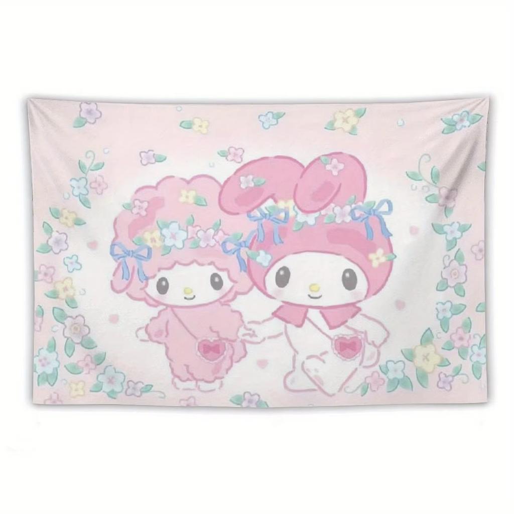 Sanrio My Melody Tapestry Sweet Piano Print Cute Cartoon Wall Hanging Aesthetic Bedroom Decor for Dorm Home Decoration