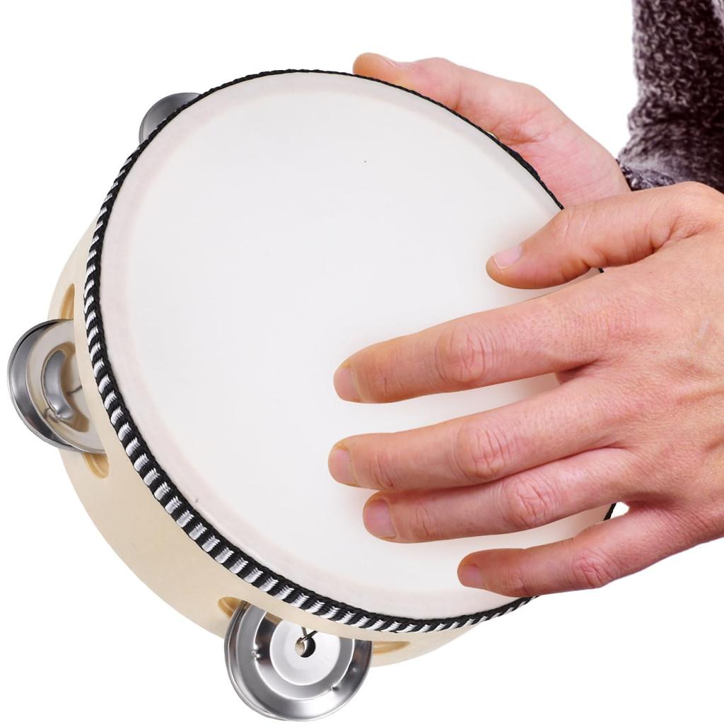 ERINGOGO Handheld Bell Drums, Wooden Percussion Instrument, Set of 2, for Children and Education, Includes Rhythm Sticks