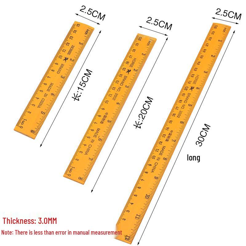15/20 Cm Yellow Wooden Ruler - Multipurpose Straight Ruler for Learning