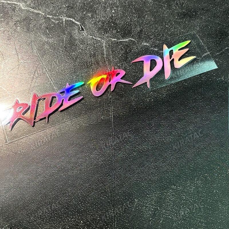 RIDE OR DIE Pink Laser Motorcycle Helmet Stickers Waterproof for Motorbike Fairing Fuel Tank Front Fork Scooter Vinyl Decals