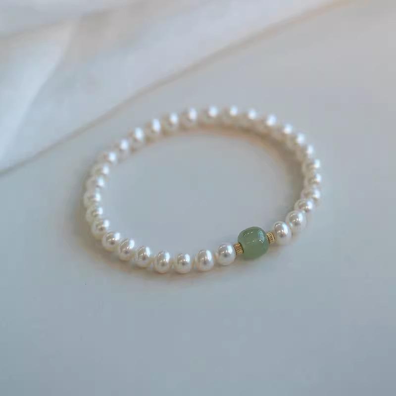 Elegant Bright Light Pearl Bracelet for Women, Hetian Jade Bracelet Chinese Style Light Luxury Gift