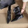 Autumn and winter new small temperament pleated short tube thin boots women's versatile pointed soft leather inner height-increasing short boots