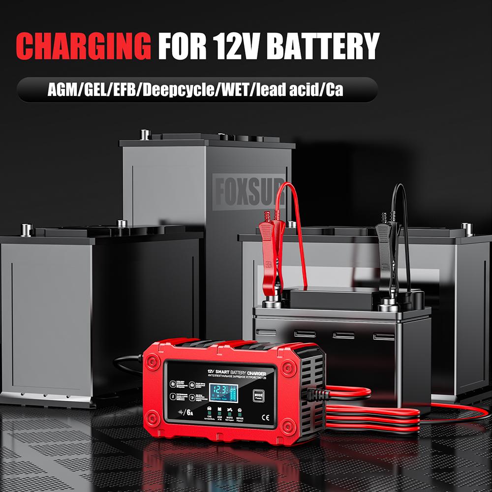 Intelligent Pulse Repair Multifunctional 12V 6A Portable Lead-Acid Smart Battery Charger Maintenance 2025 New Car Motorcycle SUV Battery Charging