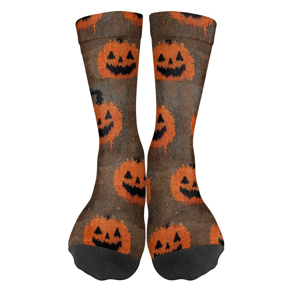 Unisex Breathable Mid-Calf Socks Halloween Patterned Comfortable Stretch Crew Socks Suitable for Daily Wear and Seasonal Use