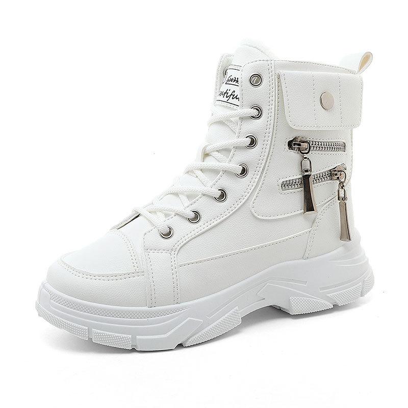 W2579 New Winter Women's Solid Color Velvet Mid-top Cotton Shoes Snow Boots Heightening Casual Warm Cotton Shoes