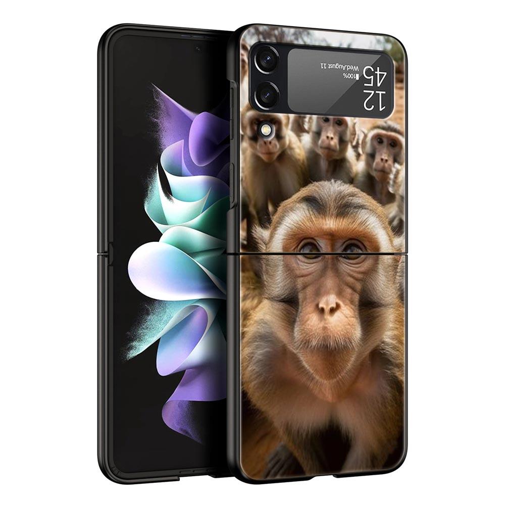 Animal Selfie Art Phone Case For Samsung Galaxy Z Flip3 Flip4 Flip5 PC Bumper Shell For Z Flip 3 4 5 Black Hard Folding Cover