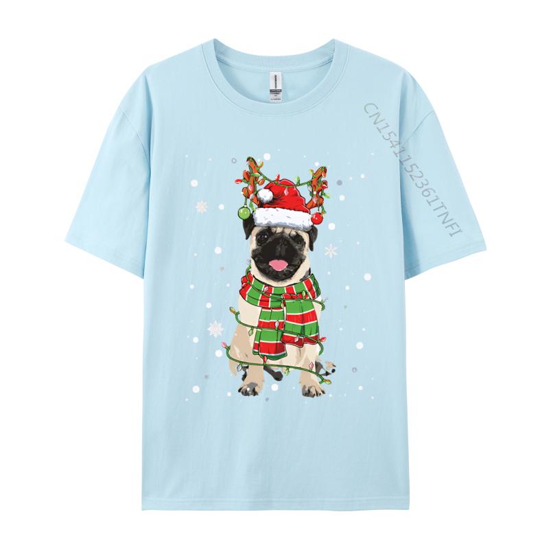 Vintage T Shirt Unisex Cute Pug Dog Christmas Lights Funny Xm Tshirt Fitness Cotton Unisex Tees Printing Funny T Shirts