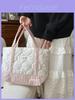 Stylish Canvas Tote Bag With Floral Patchwork Design For Casual Shopping And Commuting