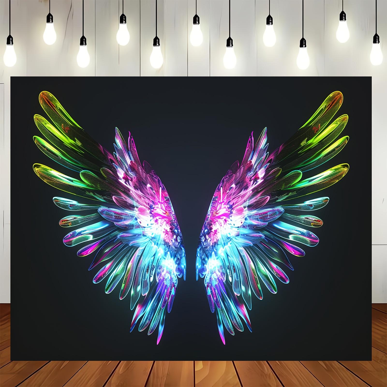 Vibrant Rainbow Angel Wings Photography Backdrop - Multipurpose Wedding Engagement Party Decoration 150x110cm