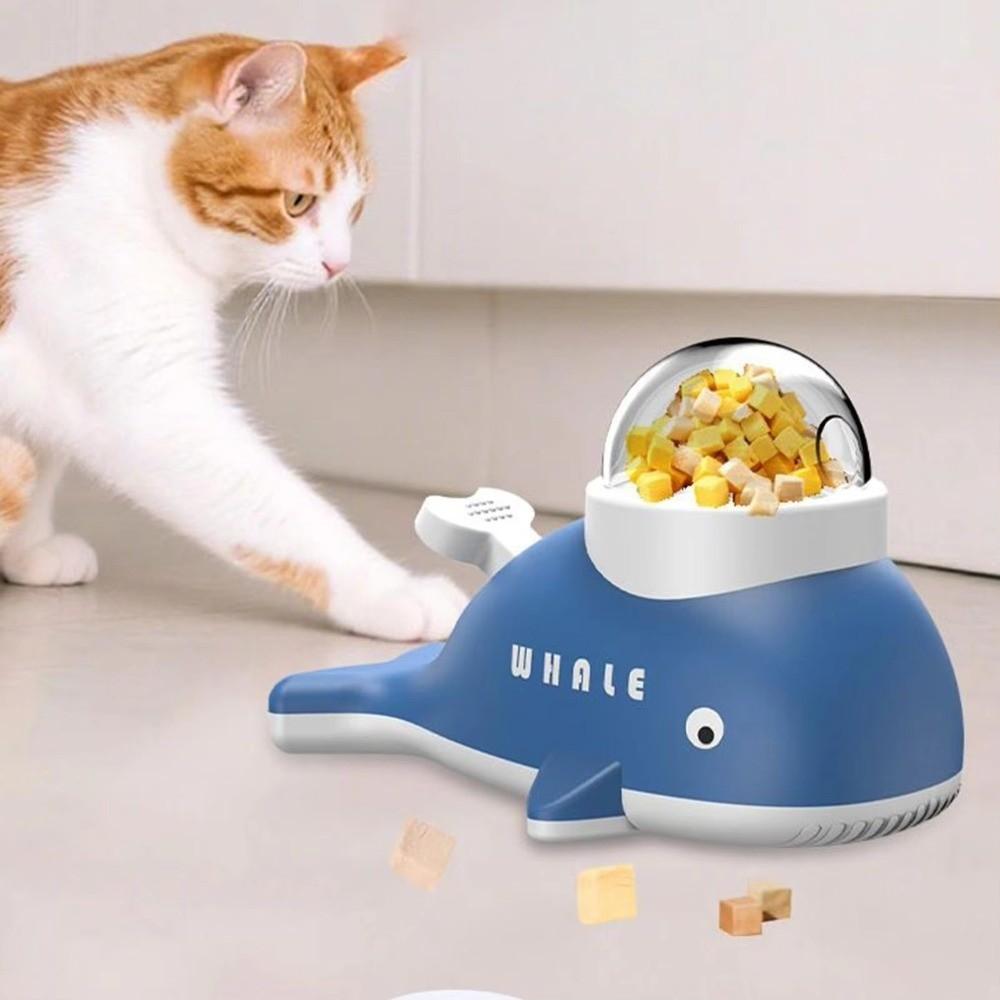 Whale-Shaped Slow Feeder Dog Toy Adjustable Hole Press-Activated Cat Puzzle Treat Dispenser Anti-slip Base Transparent Window