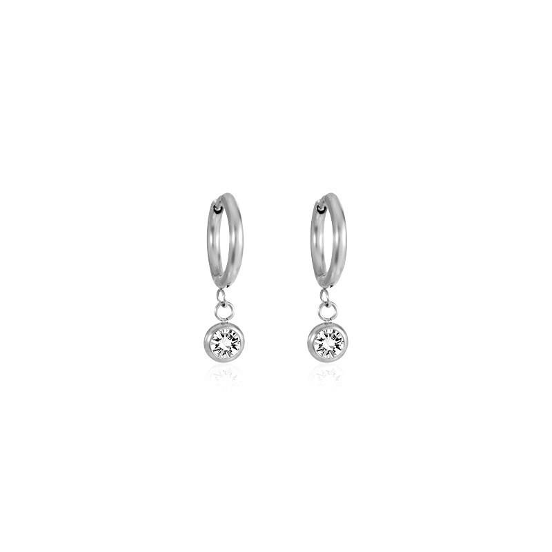 Chic Round Zirconia Stud Earrings - European & American Style, Diamond Inlaid, Stainless Steel