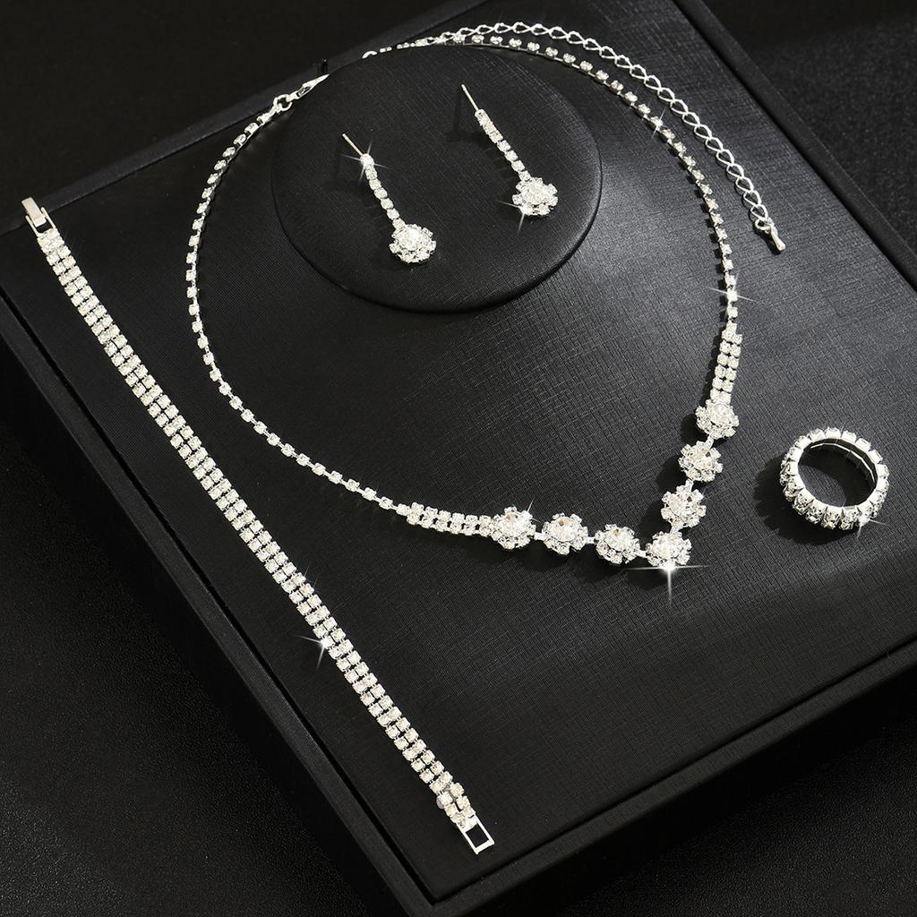 Wedding Accessories Jewelry Set Necklace Earrings Bracelet Ring Four-Piece Evening Dress Wedding Versatile Accessories