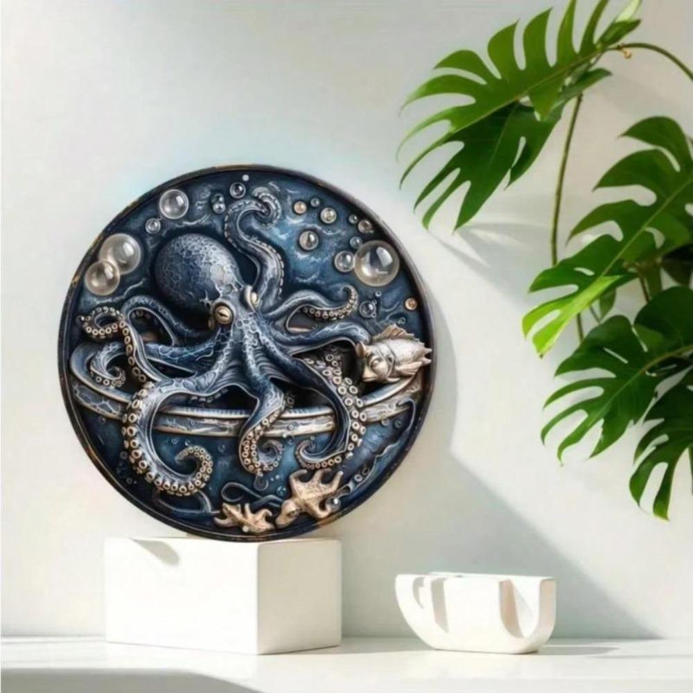 Art Mural Métallique Poulpe Vintage Décor Maison Bureau