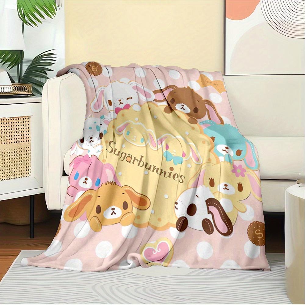 1pc SugarBunnies, CuteDigital Print Flannel Throw Blanket, Super Soft Plush Fleece Bedspread, Multipurpose All-Season Hypoallergenic Comfort