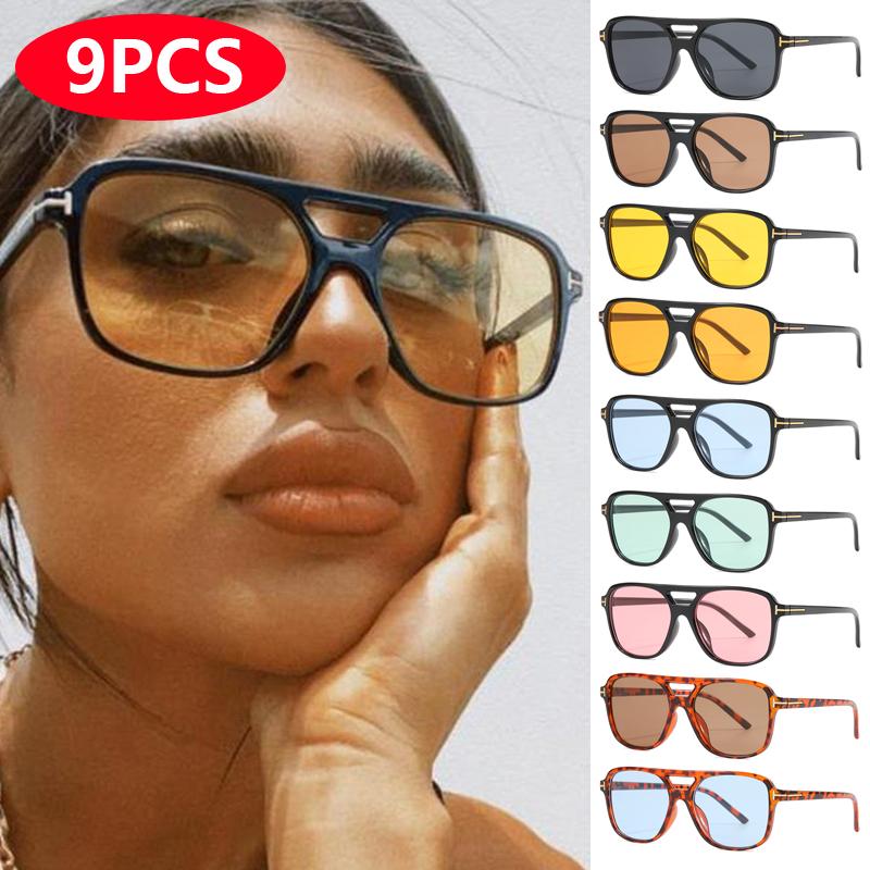 Premium 9pcs/4pcs Double Bridge Sun Glasses Oversize Candy Color Goggles Ladies Classic Fashion Oval Pilot Sunglasses UV400 Oculos De Sol