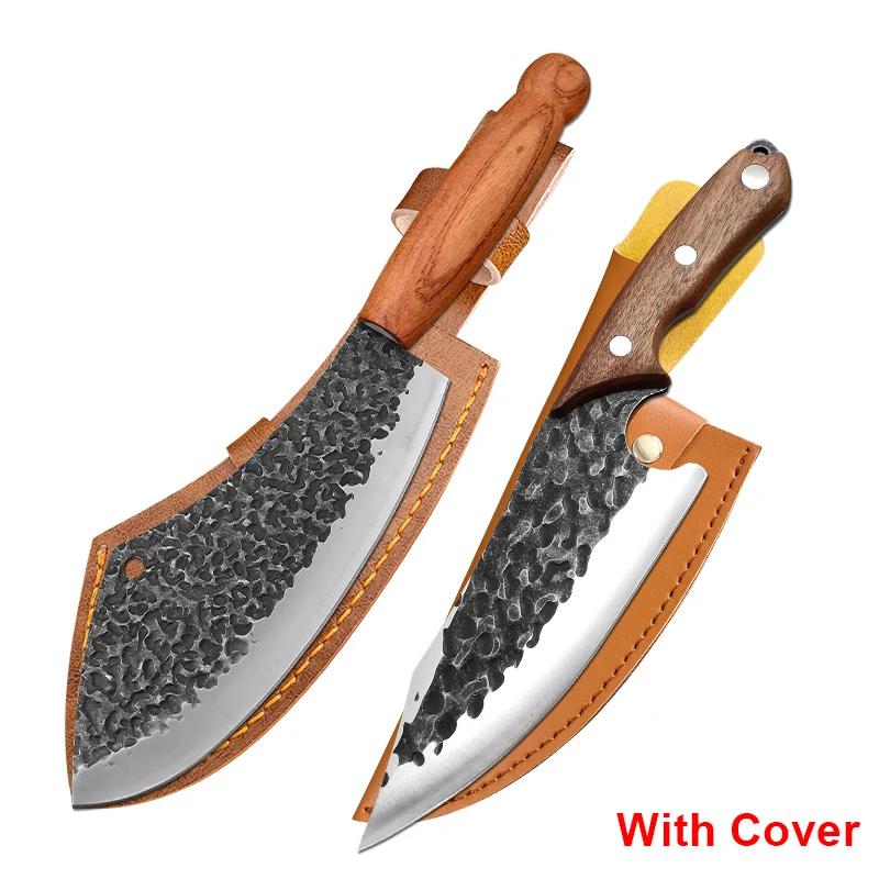 Forged Kitchen Knives Meat Cleaver Chopping Vegetables Butcher Knives Hiking Camping Barbecue Outdoor Survival Knife Wood Handle
