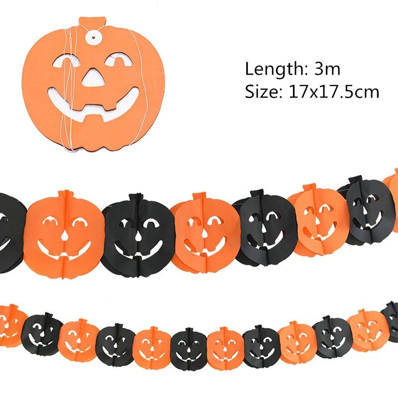 Halloween Paper Chain Banner Spider Pumpkin Ghost Bat Pattern Eco-friendly Material for Haunted House Party Decor
