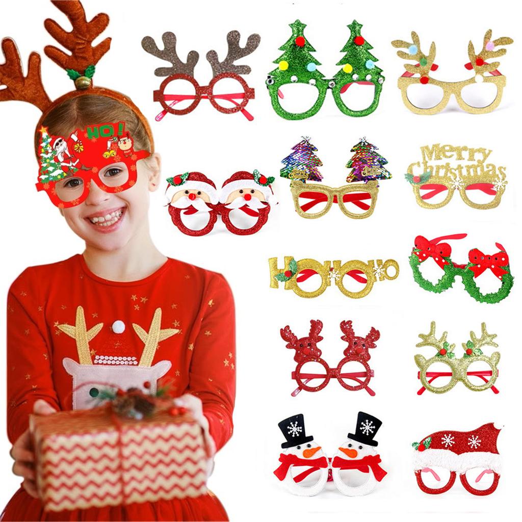 Christmas Glasses Glitter, Party Glasses Frames Christmas Decorations Costume Photo Booth Props for Christmas Party Supplies