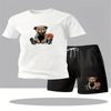 Summer Daily Casual Men's Set Outdoor Sports Men's Beach Shorts Urban Fashion Bear Print Men's Short Sleeve T-shirt Lightwe