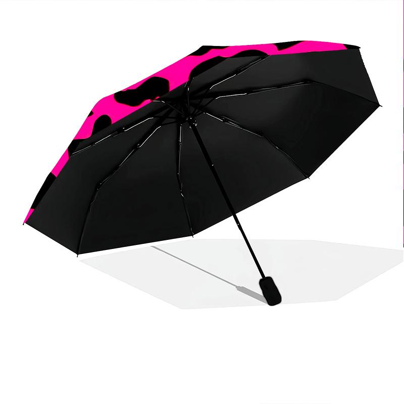 1pc Colorful Leopard Print Pattern Umbrella Portable Folding Umbrella Iron Frame Hole Bone Structure Outdoor Home Umbrella